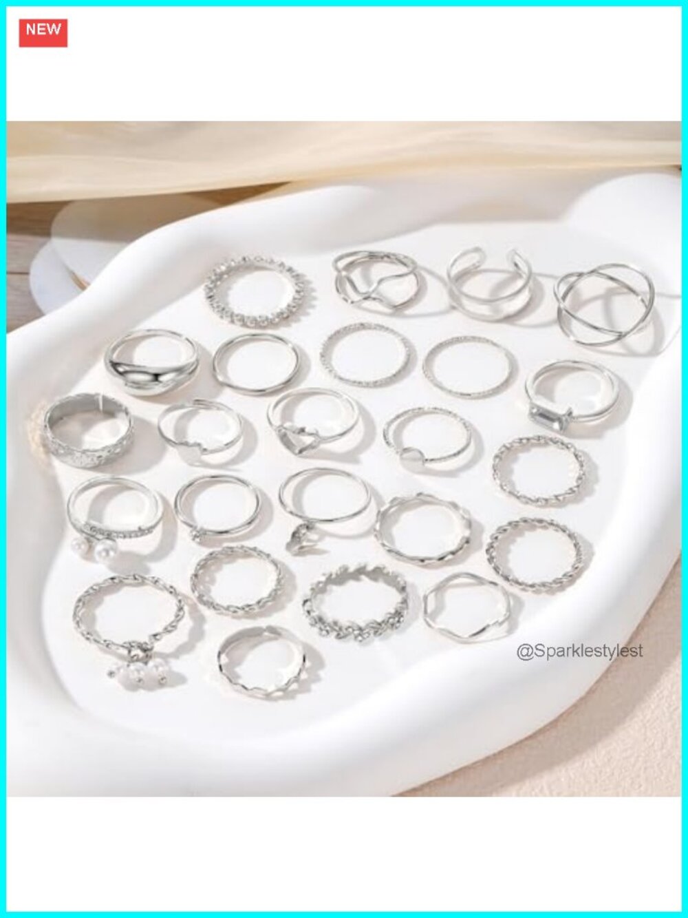 24pc Gold Stackable Knuckle Rings Set CZ Crystal Twist Midi Rings - Picture 3 of 6
